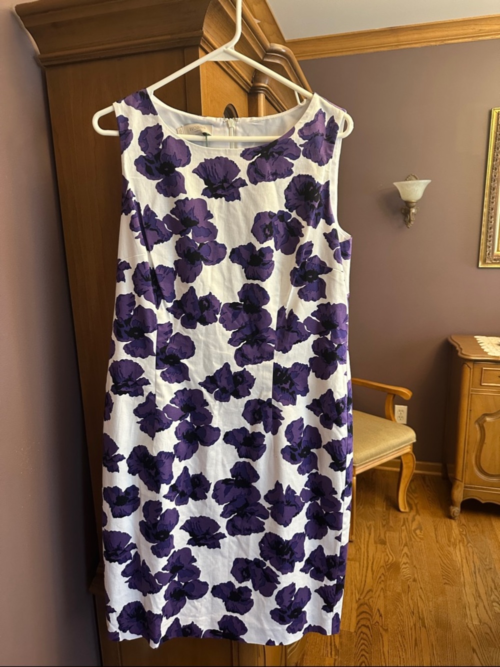 Sleeveless White Midi Dress with Purple Floral Print